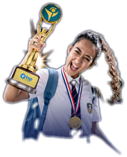 Champion student holding trophy